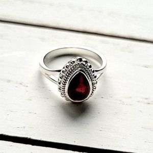 Garnet Cab 925 Sterling Silver Ring